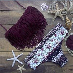 🦋 NWT BURGUNDY FRINGE BIKINI